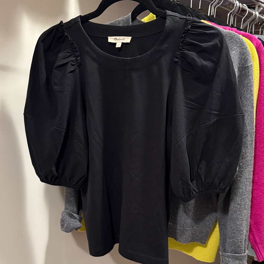 Madewell Black Puff Sleeve Blouse 100% cotton new
